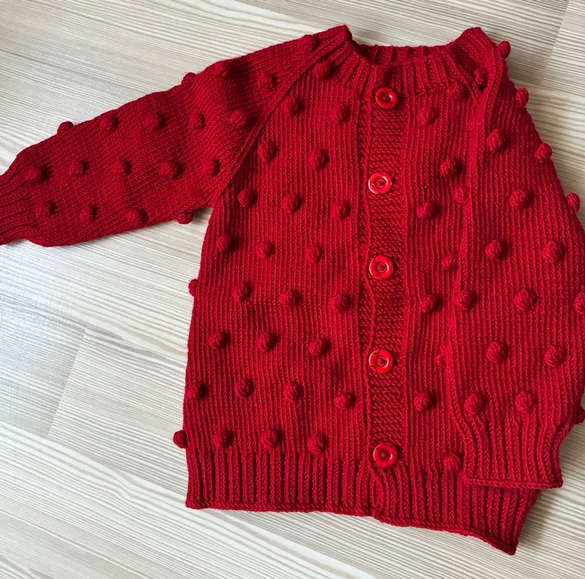 Kız Çocuk Kırmızı el örgüsü 1-2 yaş hırka - Görsel 2