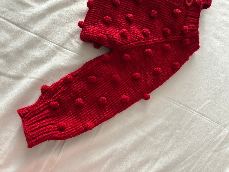 Kız Çocuk Kırmızı el örgüsü 1-2 yaş hırka - Görsel 5