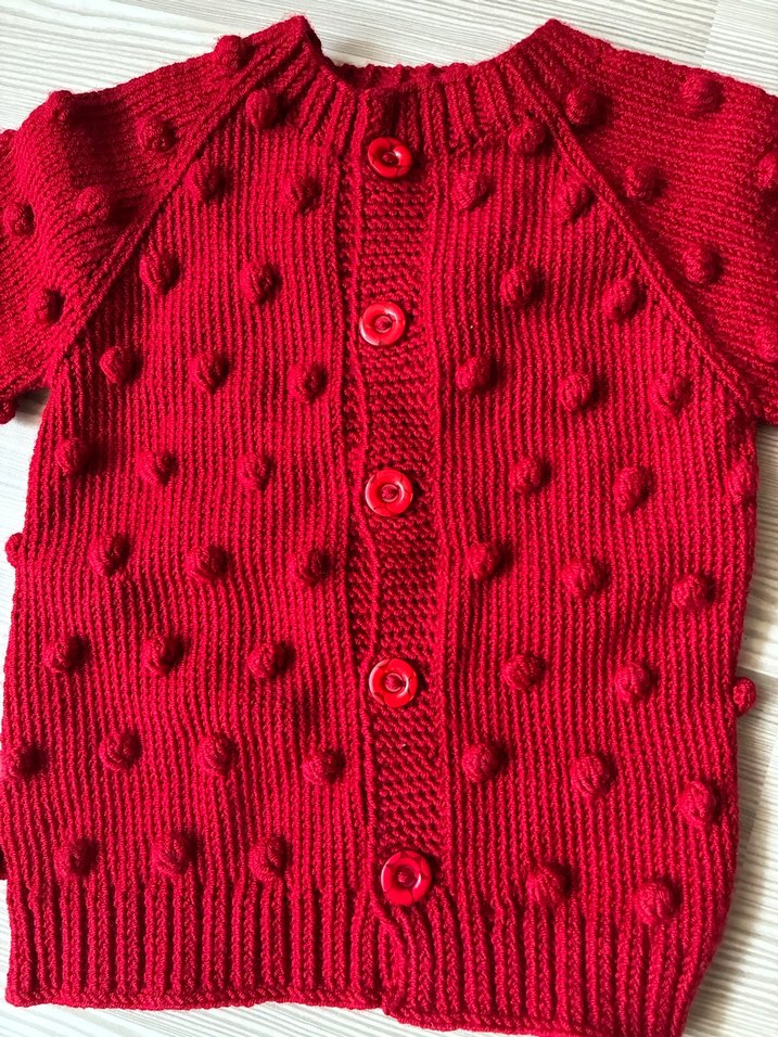 Kız Çocuk Kırmızı el örgüsü 1-2 yaş hırka - Görsel 4