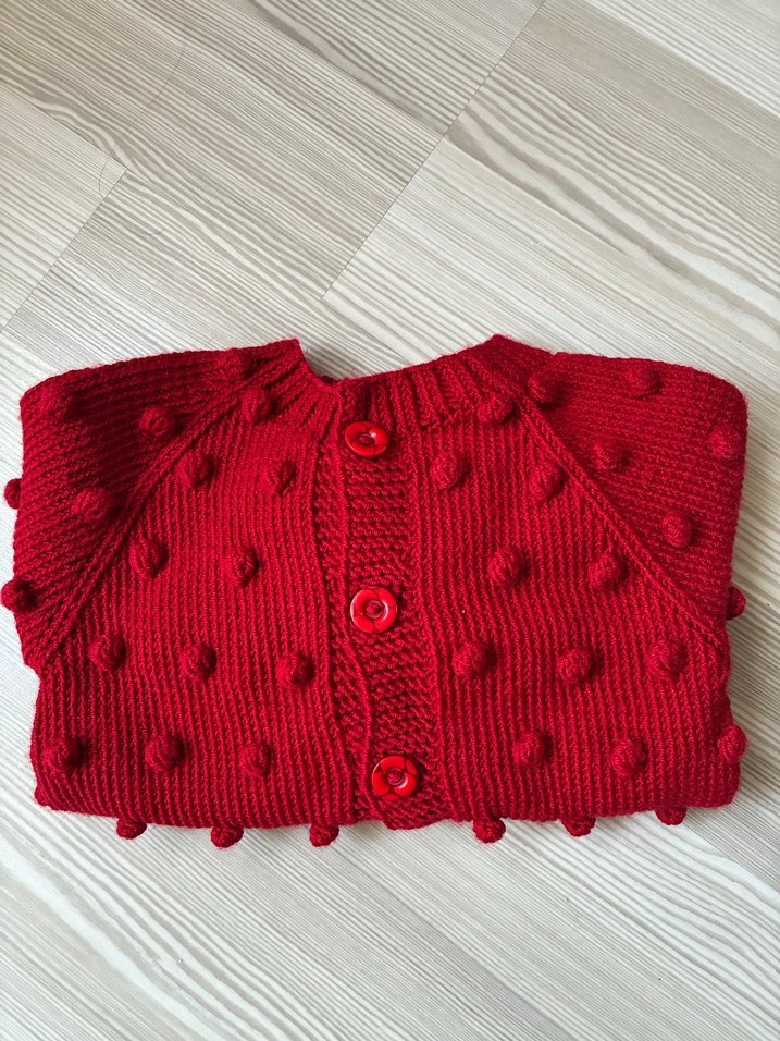 Kız Çocuk Kırmızı el örgüsü 1-2 yaş hırka - Görsel 3