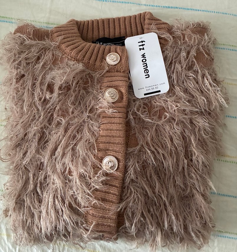 Bisküvi rengi  Kısa Kadın püsküllü hırka - Görsel 2