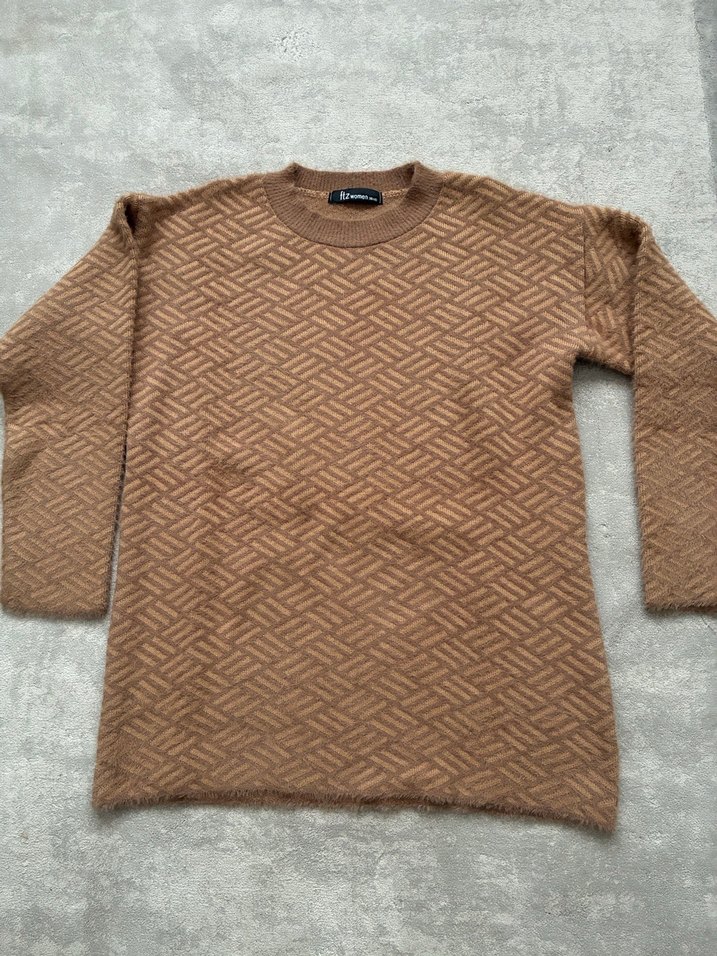 Kadın Kahverengi zigzag desenli kazak - Görsel 2