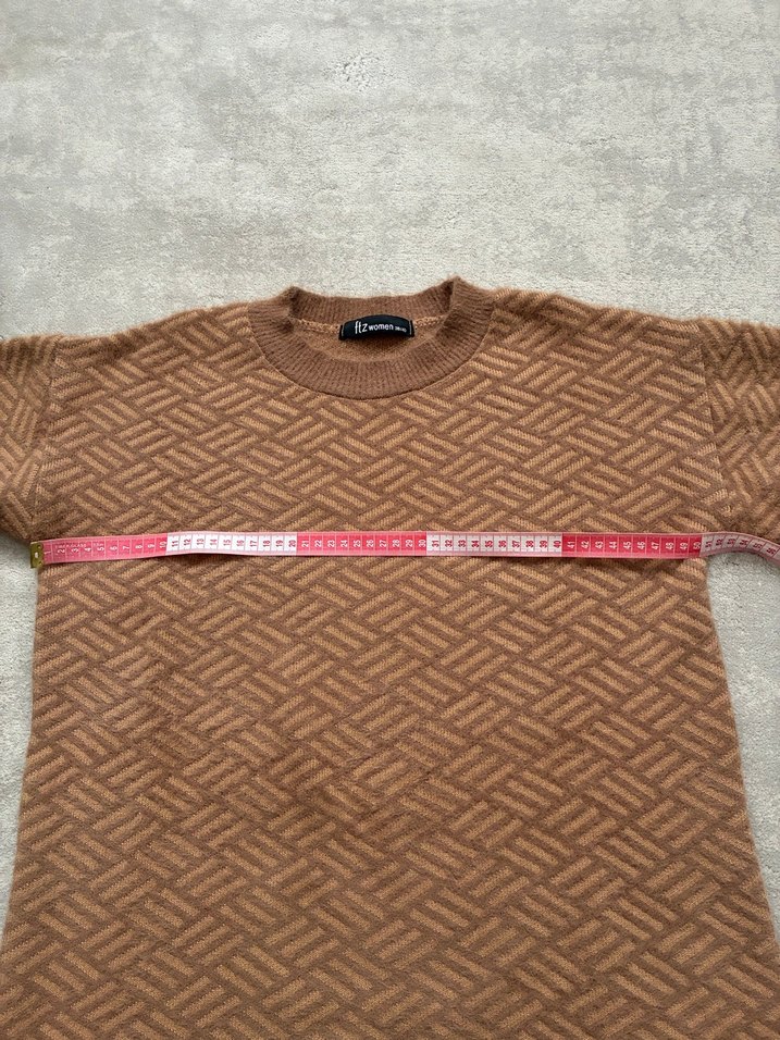 Kadın Kahverengi zigzag desenli kazak - Görsel 4