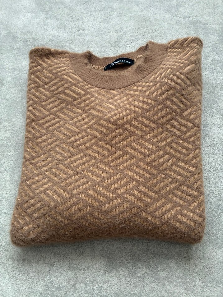 Kadın Kahverengi zigzag desenli kazak - Görsel 5