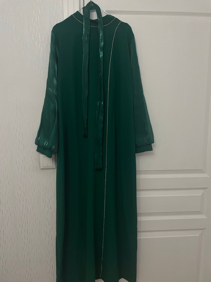 Parlak Yeşil Uzun Kollu Kadın Uzun Elbise - Görsel 2