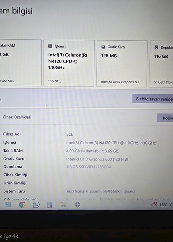 LENOVA IDEAPAD 1İ 15''.6 INC INTEL CELERON LAPTOP - Görsel 2