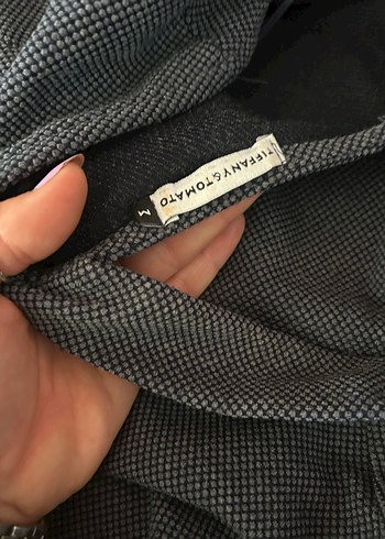 Tiffany Tomato Gri Midi Elbise, Uzun Kollu, Pilili