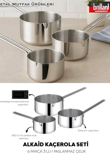 Brillant Parlak Beyaz Sos Tenceresi Seti - Görsel 2