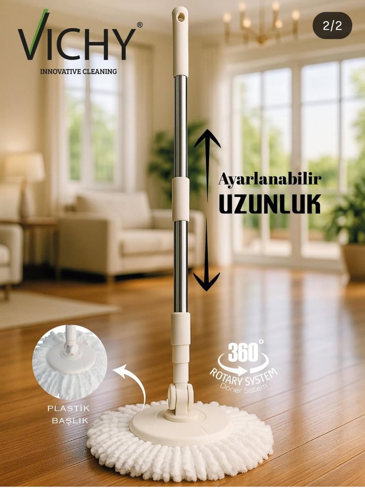 Vichy X5 Paslanmaz Çelik Mop Seti - Beyaz - Görsel 2