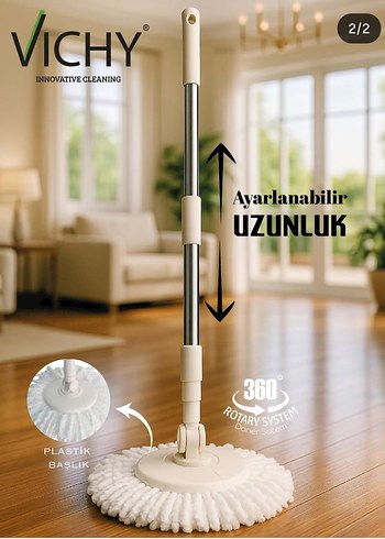 Vichy Paslanmaz Çelik 360° Döner Sistemli mop - Görsel 2