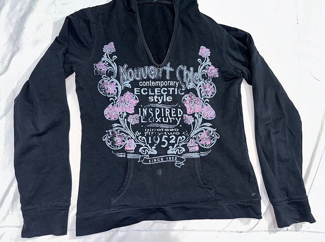 s Beden Fairycore Y2k Desenli Grunge Siyah Kadın Sweatshirt