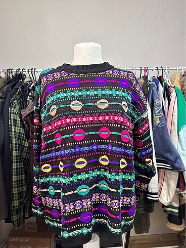 Vintage Grunge Bohem Renkli Kazak
