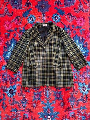 Ekoseli Vintage Y2k Retro Kadın Blazer Ceket