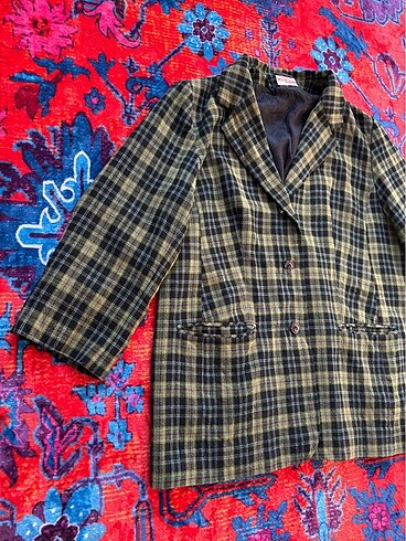 m Beden çeşitli Renk Ekoseli Vintage Y2k Retro Kadın Blazer Ceket