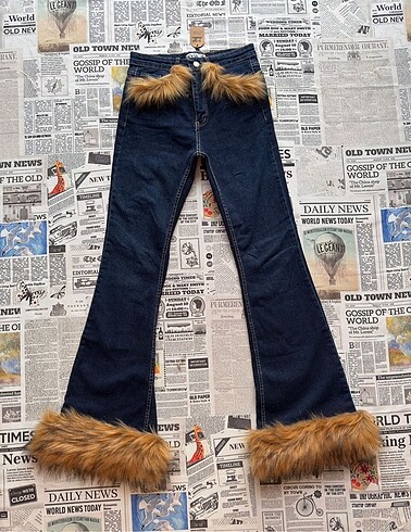 Pinterest Peluş Kürk Detaylı Y2k Tüylü Kadın Pantolon Jean