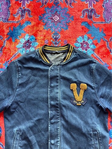 s Beden Ltb Vintage Denim Şerit Detaylı Kot Bomber Ceket