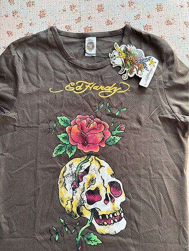 xl Beden Ed Hardy Y2k Kuru Kafa Çiçek Desenli Grunge Tişört