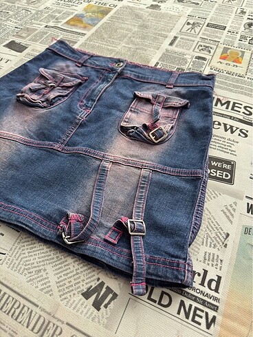Diğer Grunge Kargo Cep Detaylı Kemerli Kısa Kot Etek