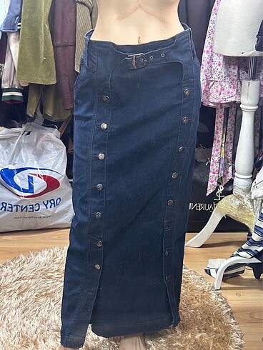 Liu Jo Liu Jo Made in İtaly Düğme Detaylı Kemerli Vintage Uzun Kot Etek
