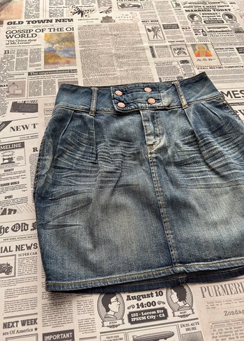 Zara Düğmeli Mavi Denim Mini Etek