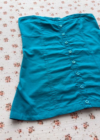 Zara Turkuaz Düğmeli Fitted Midi Korse