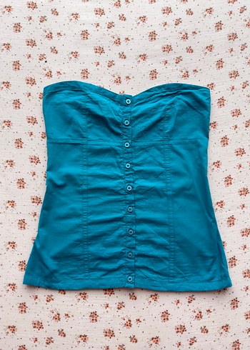 Turkuaz Düğmeli Fitted Midi Korse