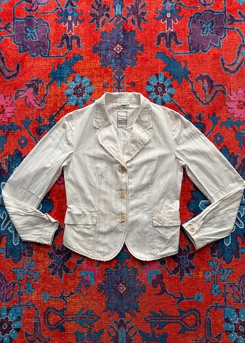 marithe francois girbaud Düğmeli Beyaz Keten Kadın Blazer Ceket