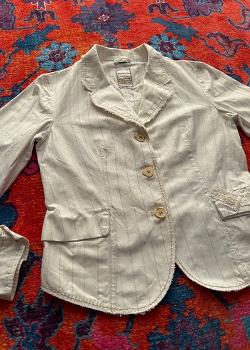 Zara marithe francois girbaud Düğmeli Beyaz Keten Kadın Blazer Ceket
