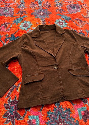 Zara Düğmeli Kahverengi Keten Kadın Blazer Ceket