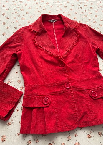s Beden Düğmeli Kırmızı Kadın Blazer Ceket