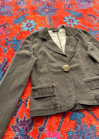 Zara Gri Kadın Kot Ceket, Düğmeli, Regular Fit