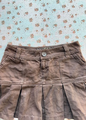 s Beden Kadın Kahverengi Grunge Pileli Mini Etek