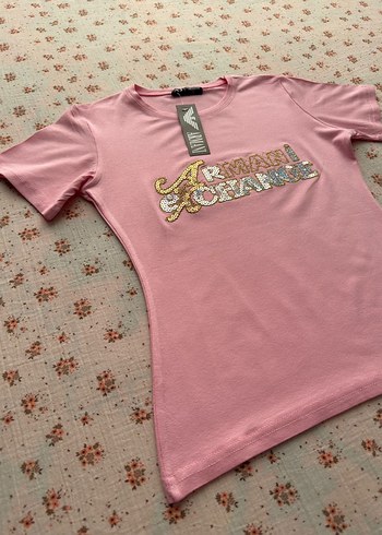 Armani Jeans Armani Jeans Payetli Pudra Pembe Kısa Kollu Tişört