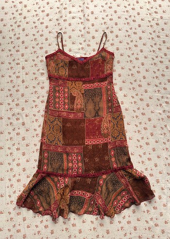 Jeunesse Vintage Etnik Desenli Askılı Uzun Elbise