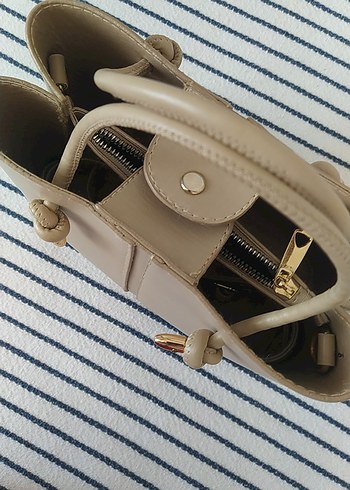 Bej Deri Kadın Omuz Çantası - Görsel 4