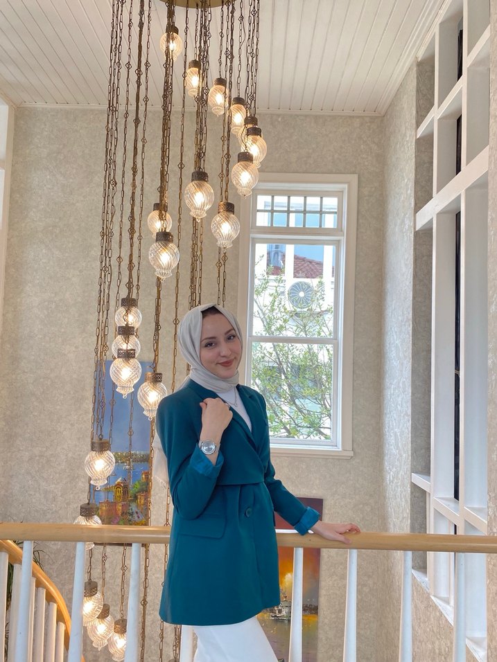 Mavi Etnik Desenli Kadın Ofis Takımı - Görsel 2