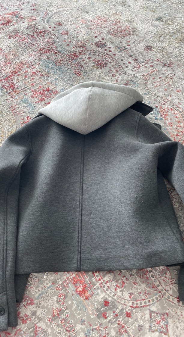 Gri Midi Zara Marka Kapüşonlu Ceket - Görsel 5