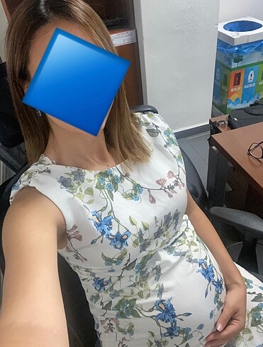 s Beden mavi Renk Sırt Detaylı Hamile Elbisesi