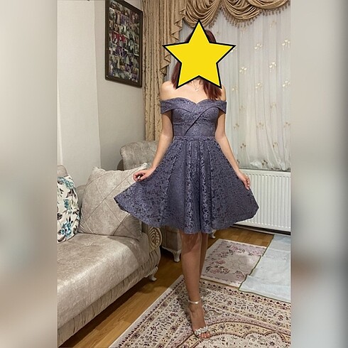 Diğer Dantelli Kayık Yaka Diz Üstü Elbise