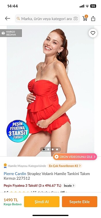 42 Beden Pierre Cardin Hamile Tankini (Hamile Mayosu)