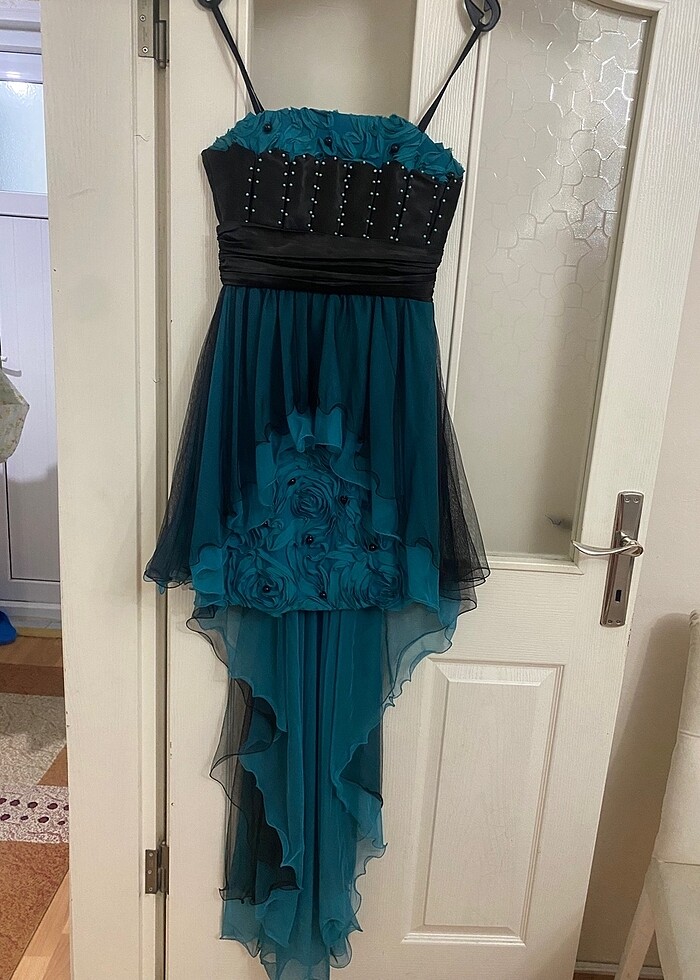 Mavi Siyah Tüllü Kuyruklu Abiye / Mezuniyet Abiyesi - Görsel 3