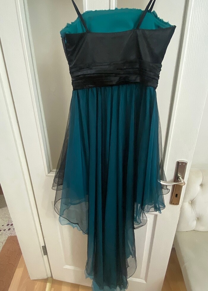 Mavi Siyah Tüllü Kuyruklu Abiye / Mezuniyet Abiyesi - Görsel 4