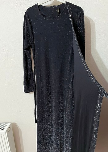 Siyah Parlak Uzun Kadın Simli Elbise - Görsel 7