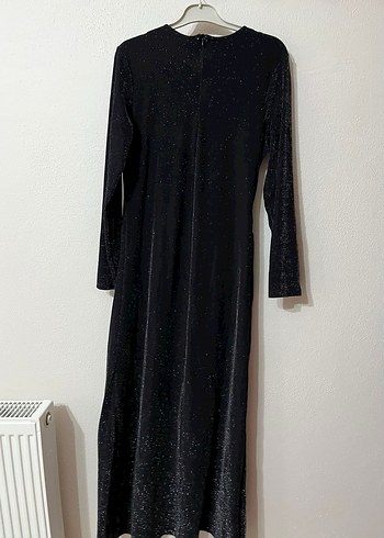 Siyah Parlak Uzun Kadın Simli Elbise - Görsel 4