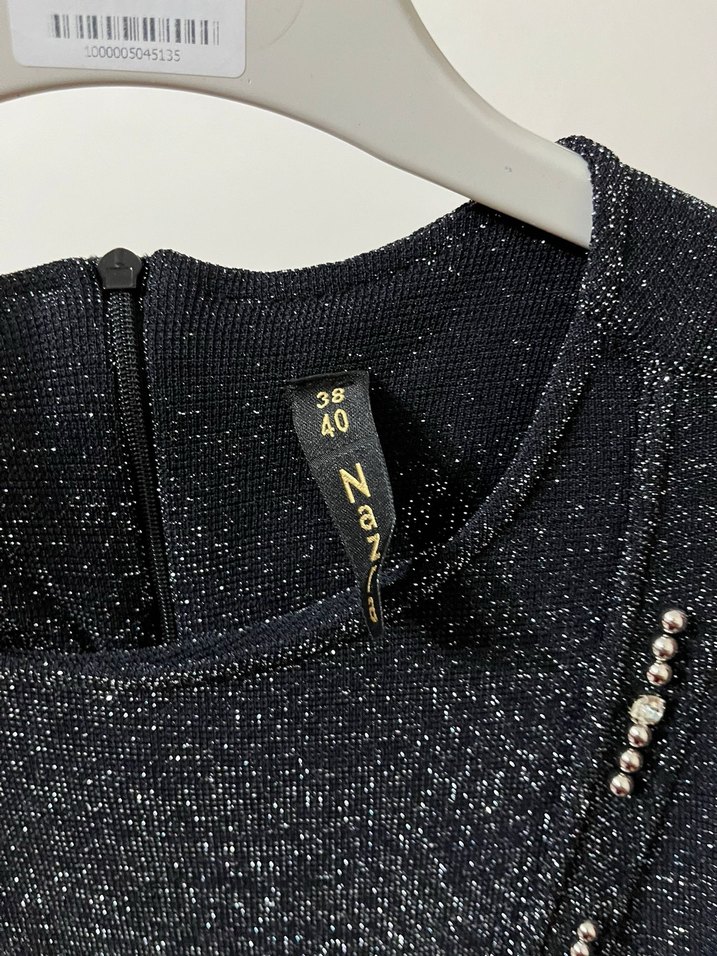 Siyah Parlak Uzun Kadın Simli Elbise - Görsel 3