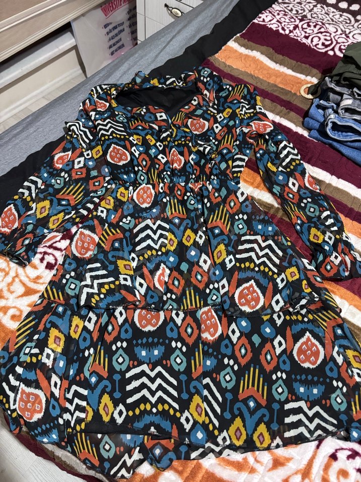 Bohem Çok Renkli Desenli Hamile Bluzu - Görsel 2