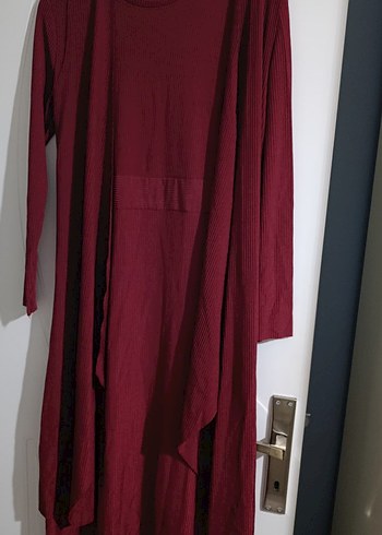 Bordo Uzun Kollu Kadın Salaş Elbise - Görsel 2