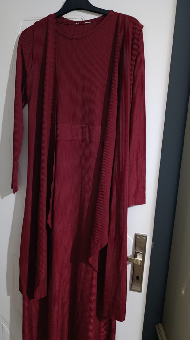 Bordo Uzun Kollu Kadın Salaş Elbise - Görsel 2