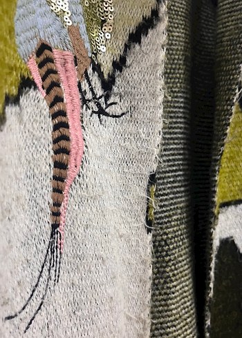 Kadın Gri Kamuflaj Desenli Uzun Triko Hırka - Görsel 4