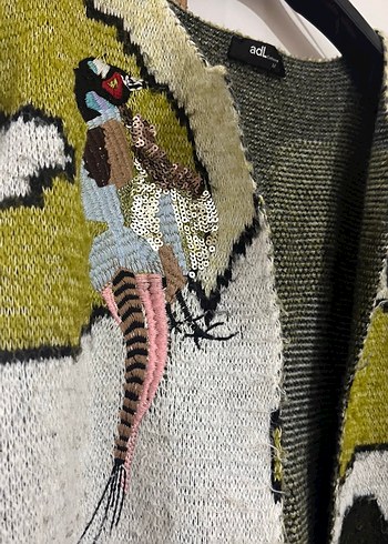 Kadın Gri Kamuflaj Desenli Uzun Triko Hırka - Görsel 2